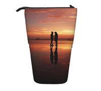 Lixlzh Romantic Love Print Telescopic Standing Pencil Bag Polyester Pen Holder Stationery Office Organizer Box, Black, One Size, Art Deco
