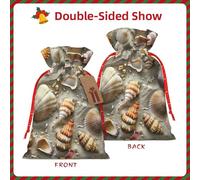LIXLZH Seashells Sand Print Christmas Bag Drawstring Bags Women Men Xmas New Year Party Bags Party Favors Bag