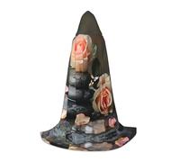 LIXLZH Spa Stone And Rose Flowers Print Men Women Hooded Cloak Themed Variety For Halloween Carnival Cosplay And Parties, Black, S