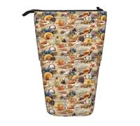 Lixlzh Starfish Seashell Sandy Beach Theme Print Telescopic Standing Pencil Bag Polyester Pen Holder Stationery Office Organizer Box, Black, One Size, Art Deco