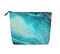 LIXLZH Stone Blue Gold Marble Print Portable Travel Cosmetic Makeup Pouch Bag Single layer Makeup Organizer Zipper Pouch, Black, One Size, Black, One Size