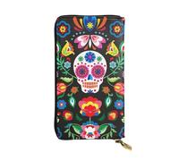 LIXLZH Sugar Horror Skull and Flowers Print Cash Wallet Women Men,Leather Coin Purse Credit Card Holder,Organizer Zipper Wallet, Black, One Size, Black, One Size
