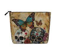 LIXLZH sugar skulls butterfly Print Portable Travel Cosmetic Makeup Pouch Bag Single layer Makeup Organizer Zipper Pouch, Black, One Size, Black, One Size