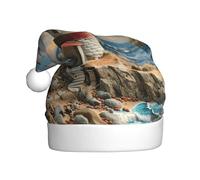LIXLZH The Seaside Lighthouse Print Christmas Hat For Adults Party Festive Xmas New Year Costume Accessory Holiday