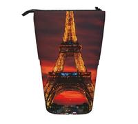 Lixlzh Tower Paris Print Telescopic Standing Pencil Bag Polyester Pen Holder Stationery Office Organizer Box, Black, One Size, Art Deco