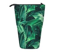Lixlzh Tropical Banana Leaf Print Telescopic Standing Pencil Bag Polyester Pen Holder Stationery Office Organizer Box, Black, One Size, Art Deco