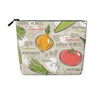 LIXLZH Vegetable Fruit Print Portable Travel Cosmetic Makeup Pouch Bag Single layer Makeup Organizer Zipper Pouch, Black, One Size, Black, One Size