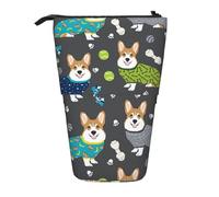 Lixlzh Wearing Clothes Corgi Dogs Print Telescopic Standing Pencil Bag Polyester Pen Holder Stationery Office Organizer Box, Black, One Size, Art Deco