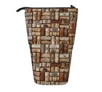 Lixlzh Wine cork Print Telescopic Standing Pencil Bag Polyester Pen Holder Stationery Office Organizer Box, Black, One Size, Art Deco