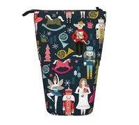 Lixlzh Women_s Nutcracker Ballet Xmas Dance Print Telescopic Standing Pencil Bag Polyester Pen Holder Stationery Office Organizer Box, Black, One Size, Art Deco
