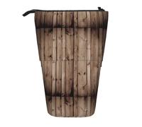 Lixlzh Wood Grain Print Telescopic Standing Pencil Bag Polyester Pen Holder Stationery Office Organizer Box, Black, One Size, Art Deco