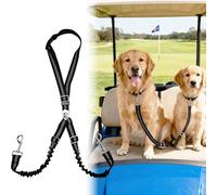 LIXOOMER 2-in-1 Golf Cart Dog Seat Leash & Safety Harness, Anti-Fall Retractable Tether Prevents Falls & Injuries, Tangle-Free Adjustable Design, Fits All Golf Carts (for Double Dog)