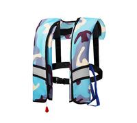 LIXQQS Auto Inflatable Life Jacket: 150N Lightweight Buoyancy Aid with Whistle for Kayaking Swimming Boating Adults Kids Safety Vest(Camouflage light blue,Manual)