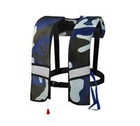 LIXQQS Auto Inflatable Life Jacket: 150N Lightweight Buoyancy Aid with Whistle for Kayaking Swimming Boating Adults Kids Safety Vest(Camouflage blue,Manual)