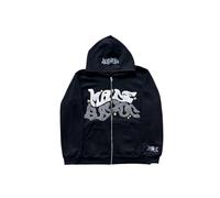 LIXQQS Men's 2000s Revival Streetwear Hoodie, Casual Oversized Cut with Iconic Graffiti Alphabet Print, Knitted Sweatshirt, Y2K Hoodie with Zip (Color : Black, Size : L)
