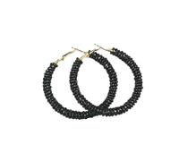 LIXSAZSE 1 Pair Boho Beaded Earrings Vintage Style Round Glass Universal Ear Fashion Accessory Valentines Day for Holiday Vacation, Black/6CM