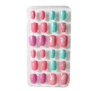 LIXSAZSE 1 Set Children Nails Medium Length Files Square Style Solid Color Full Cover Wraps Art Decals Puerile Manicure Kit , Twelve