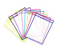 LIXSAZSE 10 Pieces Reusable Sheets Pockets with Pens Writing Paper Protectors Pages Sleeves Kindergarten Classroom Supplies