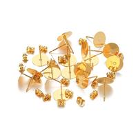 LIXSAZSE 100 Sets Ear Stud Base Stainless Steel Blank Post Jewelry Earrings Stoppers Flat Earring Accessory Lady Girl Adults Supplies, Gold Color/ 10mm