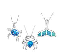 LIXSAZSE 3 oceans pendants, blue and silver necklaces, women's including turtle necklace, a for mermaid a crab and lover's