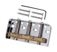 LIXSAZSE 4 String Bass Bridge With Metal Fixed Tailpiece Ensuring Stability And Durability Over Time Bass Guitar Bridge Is Made Of Iron Brass Saddles Tailpiece Replacement, Silver, 76mm