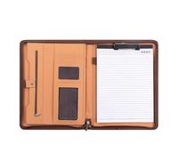 LIXSAZSE A4 Folder Leather Sales Clip with Durable ABS Shell and Calculator Thick and Durable File Board Clip with Calculator, Handheld Brown