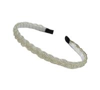 LIXSAZSE Beaded Hair Hoop Wide-Brimmed Handmade Korean Bride Women Headband Accessories Adjustable Hairband Students Teens, Silver White