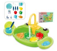 LIXSAZSE Cartoon Washbasin Set Promoting Social And Cognitive Development ABS Electric Sink And Water Play Toys, green