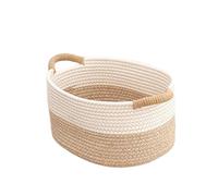 LIXSAZSE Cat Dog Toy Woven Rope Storage Bin For Organizing Household Sundries Stackable Storage Solutions In Home Decor Cat Dog Toy Woven Rope Bin Small Basket , Khaki White , 22x16x11cm