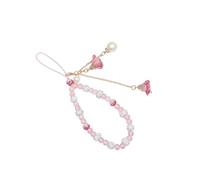 LIXSAZSE Cell Phone Straps Trendy Crystal Flower Pendant Lanyard Romantic Fashion Beaded Keychain Strap Bracelet Purse Girls, Pink