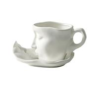 LIXSAZSE Ceramic Coffee Mug and Saucer Unique Kit Irregular Cup Study Work Locations Or Leisure Features Matte Glaze Irregular Cup with Saucer Kits Afternoon Tea Mugs, White, 0.8x3.9cm