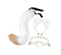 LIXSAZSE Charming Animal Costume Set With Tail Ears And Collar Cat Cosplay Costume Kids Themed Role Plays 1 Tail And 1 Collar To Complete Look Headpiece Decorative Soft , White Brown