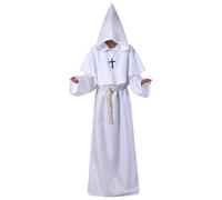 LIXSAZSE Complete Set Monk Priest Clothing For Halloween Cosplay Polyester Women Men Halloween Medieval Dress Costume, white, S