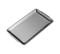 LIXSAZSE Contemporary Serving Tray Buffet Dinner Food Serving Tray Stainless Steel Rectangle Metal Plate Barbecue Food Stainless Steel Metal Dinner Plates With Handles, Silver, 32x16cm