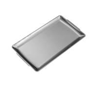 LIXSAZSE Contemporary Serving Tray Buffet Dinner Food Serving Tray Stainless Steel Rectangle Metal Plate Barbecue Food Stainless Steel Metal Dinner Plates With Handles, Silver, 36x20cm