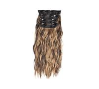 LIXSAZSE High-temperature Silk Clip On Hair Extensions Odorless And Smooth Soft Four Piece Set Of Long Wavy Wig Pieces Easy, As shown, 55CM