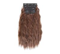 LIXSAZSE High-temperature Silk Clip On Hair Extensions Odorless And Smooth Soft Four Piece Set Of Long Wavy Wig Pieces Easy, Light brown, 55CM