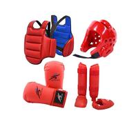 LIXSAZSE Karate Sparring Gear Set Includes Headgear And Gloves Made Utilizing Advanced Materials Ensuring Longevity During Training Karate Sparring Gear Set, Red, XS