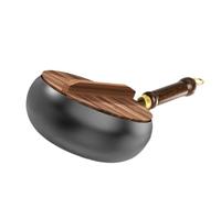 LIXSAZSE Nonstick Wok Pan Deep Pot Stir Frying with Ergonomic Wooden Handle for Smooth Cooking Experience Non Stick Wok is Made of Refined Iron Stovetop, Wood lid, 24cm
