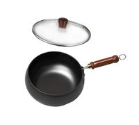LIXSAZSE Nonstick Wok Pan Deep Pot Stir Frying with Ergonomic Wooden Handle for Smooth Cooking Experience Non Stick Wok is Made of Refined Iron Stovetop, Glass lid, 24cm