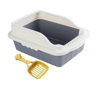 LIXSAZSE Open Air Kitty Litter Tray For Rabbits And Hamsters High Sides Preventing Mess While Offering Ample Space To Move Open Air Cats Litter Pan Kitten Indoor Cats Potty, Gray, M