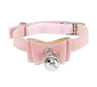 LIXSAZSE Pet Bell Collar Replacement Adorable Solid Color Indoor Outdoor Safety Decorative Adjustable Pets Bowknot Choker Harness, Pink