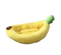 LIXSAZSE Pet Supplies Velvet Fabric Dog Bed Comfortable Neck Support Cute Banana Shape Providing Comfortable Sleep For Pets, Yellow, L