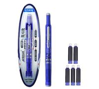 LIXSAZSE Retractable fountain pen with 5 ink medium-zed nib with transparent smooth bleed-through, suitable exam pens, a, Deep Blue, ErasableBlue1+5