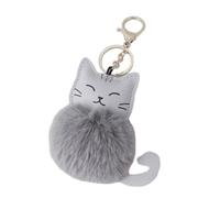 LIXSAZSE Soft Touch Keyring Portable And Adorable Key Chain For Cat Lovers Leather Cat Keychain Key Ring Best Gifts, Grey