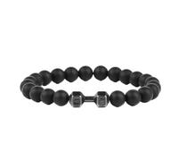 LIXSAZSE Stylish Jewelry Beads Bracelet Compact And Lightweight Natural Stone Adjustable Black Matt Stone Dumbbell Bracelet, Black