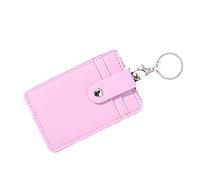 LIXSAZSE Tool for Work and Play PU Unisex Colors Portable ID Card Holder Bus Card Cover Case Office Work Keychain Keyring Tool, Pink