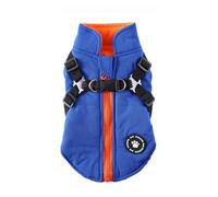 LIXSAZSE Winter Pet Harness Jacket Windproof Hiking Coat Running Walking Universal Clothing Dress Polyester Washable Clothes, Blue, S