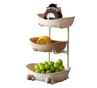 LIXSAZSE Yuanbao Fruit Plate Collection Three Tiered Plastic Large Bowl with Iron Stand Veg Snacks Dessert Organization Yuanbao, 3-Grid Coffee Color