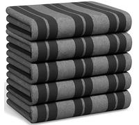 LIXURIATE Stripe Designed Tea Towels for Kitchen - 100% Cotton | Super Absorbent & Quick Drying Hotel Quality Kitchen Towels Set | 70 x 50 cm - Machine Washable (Grey & Dark Grey, 5 Pack)